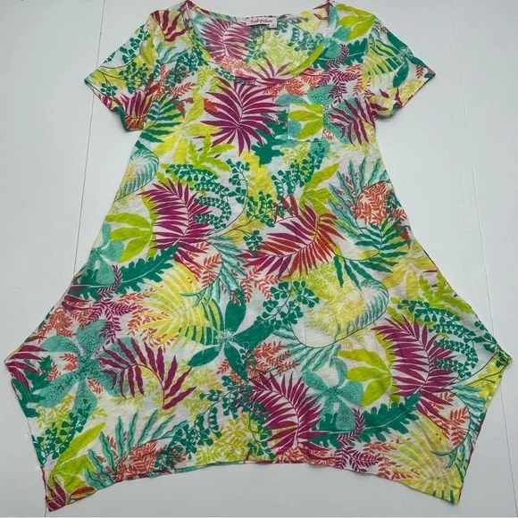 Fresh Produce Tropical Leaf Print Tunic Top Women’s S Asymmetrical Bottom - Picture 12 of 14